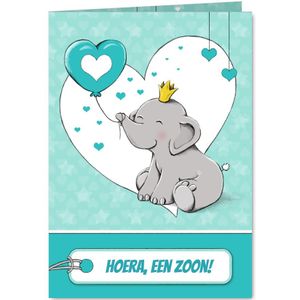 Felicitatiekaart geboorte zoon met olifant en ballon