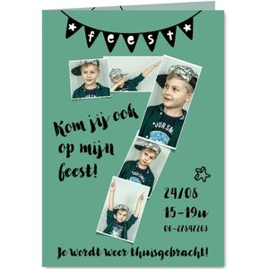 Kinderfeestje 7 jaar fotokaart voor jongen of meisje