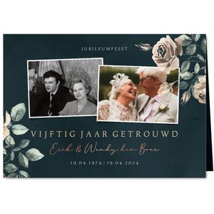 Jubileumkaart 50 jaar getrouwd fotocollage met bloemen