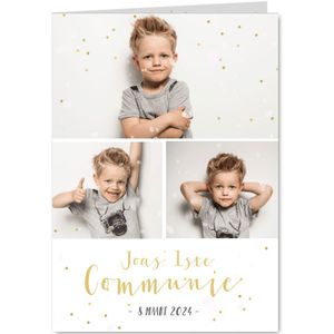 Hippe communie uitnodigingskaart fotocollage jongen