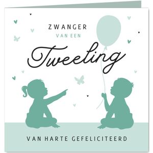 Felicitatiekaart tweeling silhouet zwanger hartjes vlinder