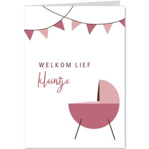 Felicitatiekaart geboorte meisje met roze wieg