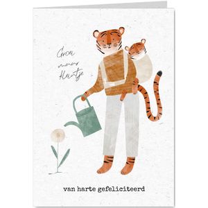 Lieve felicitatiekaart geboorte tijger met baby bloem