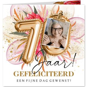 Kleurrijke verjaardagskaart 70jaar cijferballon goud foto