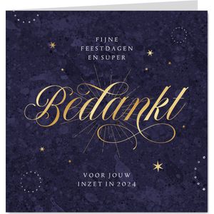 Zakelijke kerstkaart stijlvol bedankt paars sterretjes