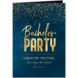 Uitnodiging vrijgezellenfeest bachelor party blauw goud