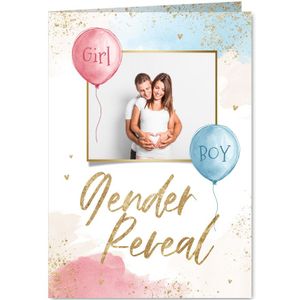 Uitnodiging gender reveal party waterverf blauw roze foto