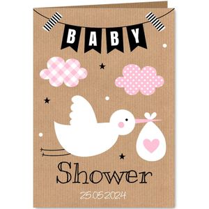 Babyshower uitnodiging ooievaar roze