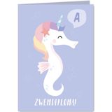 Zwemdiploma felicitatie kaart met een unicorn zeepaardje