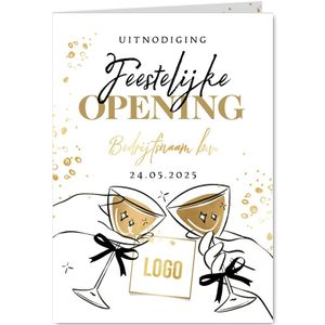 Feestelijke uitnodiging openingsfeest champagne goud bubbels