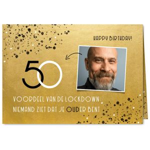 Stijlvolle verjaardagskaart goud 50 jaar voordeel lockdown