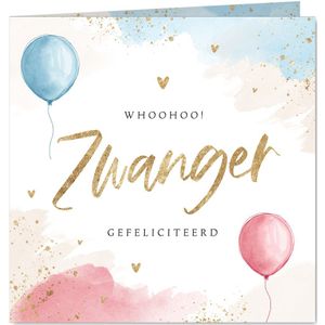 Felicitatiekaart zwanger jongen meisje waterverf goud hartje