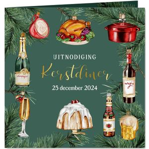 Kerstuitnodiging diner ornamenten