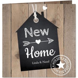 Verhuiskaart houtlook huisje zwart "new home"