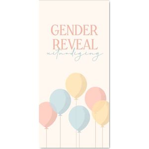 Uitnodiging gender reveal met pastelkleurige ballonnen