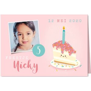 Lieve uitnodiging kinderfeestje met taartje, foto & leeftijd