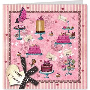 Jarig Roze Strepen Cupcake Vlinder Hart