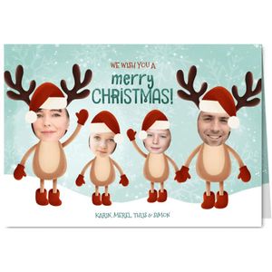 Grappige kerst fotokaart rendieren kerstmutsen en foto's