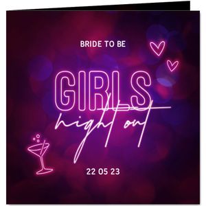 Uitnodiging vrijgezellenfeest girls night out neon