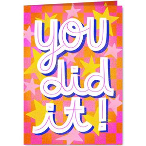 Vrolijke, hippe geslaagdkaart You did it! met sterren
