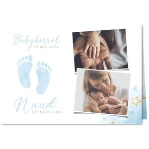 Kraamborrel uitnodiging jongen babyblauw voetjes