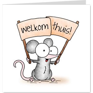 Beterschapskaart muisje met spandoek - Welkom thuis!