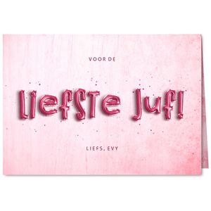 Bedankkaartje 'liefste juf' folieballonnen roze