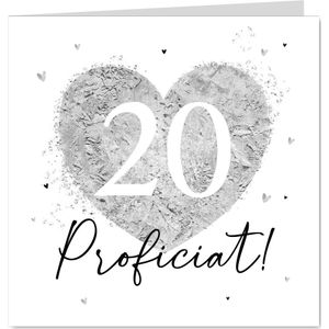 Felicitatiekaart 20 jaar getrouwd hart zilver proficiat
