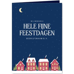 Zakelijke kerstkaart met huisjes en sterren donkerblauw