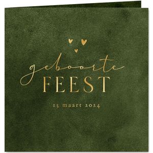 Uitnodiging kraamborrel velvet look groen natuurlijk hartje