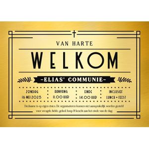 Welkomstbord communie gouden ticket stijl