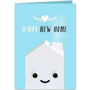 Felicitatiekaart voor een nieuw huis met huisje met oogjes