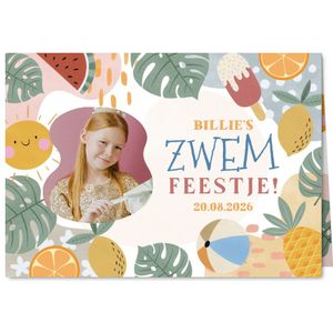 Kinderfeestje uitnodiging zwemfeestje tropisch met foto