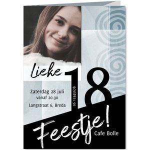 Uitnodiging verjaardag in blauwtinten en zwart