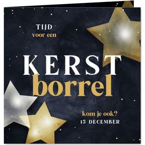 Uitnodiging borrel met sterren donkerblauw met goud