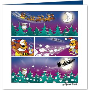 Kerstman strip Loeki in de arreslee