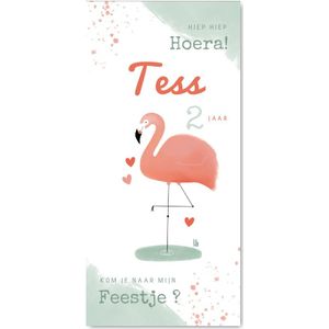 Lieve kinderfeestje uitnodiging flamingo meisje roze