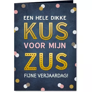 Verjaardagskaart dikke kus voor mijn zus- lila