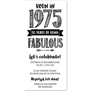 Uitnodiging born in 1975 - 50 years of being fabulous