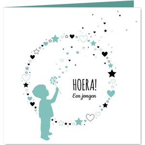 Felicitatie - Silhouet jongen, cirkel van harten en sterren