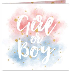Uitnodiging gender reveal party met gouden confetti