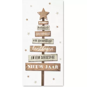 Luxe Kerstkaart Met Houten Kerstboom Hanger - Merry Christmas   Sneeuwbol