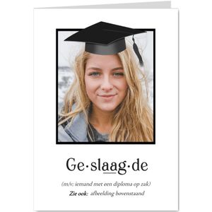Grappige felicitatie geslaagd kaart met foto en hoedje