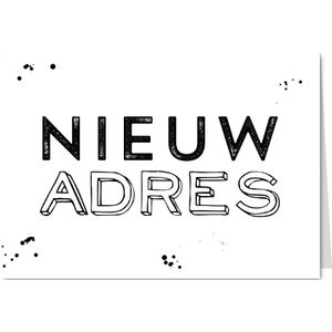 Verhuiskaart zwart wit spetters graffiti stoer