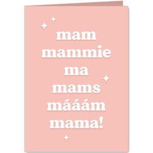 Grappige moederdagkaart in roze typografisch