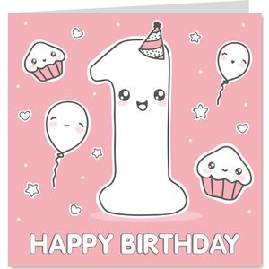 Verjaardagskaart - 1 jaar - Roze