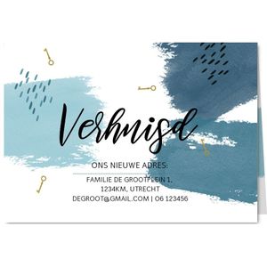 Verhuiskaart watercolor blauw strepen