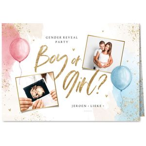 Uitnodiging Boy or Girl waterverf blauw roze foto's