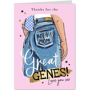 Grappige moederdagkaart 'goede genen' momjeans sterren goud