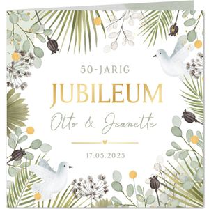 Botanische uitnodiging 50-jarig jubileum met duifjes